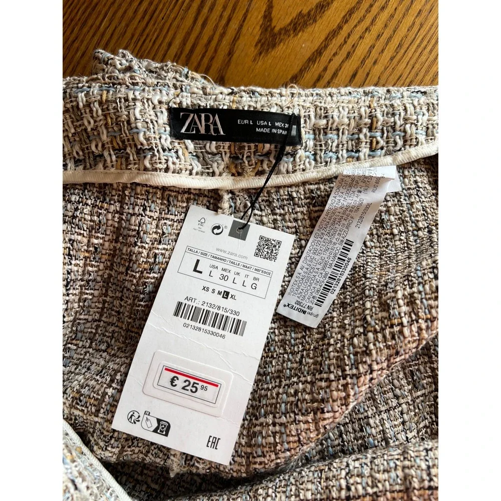 Zara Women Multi Color Tweed Skort Mini Skirt Shorts Size Large New